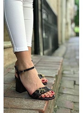 Kadın Kahverengi Deri Kalın Topuklu Sandalet - BORDO