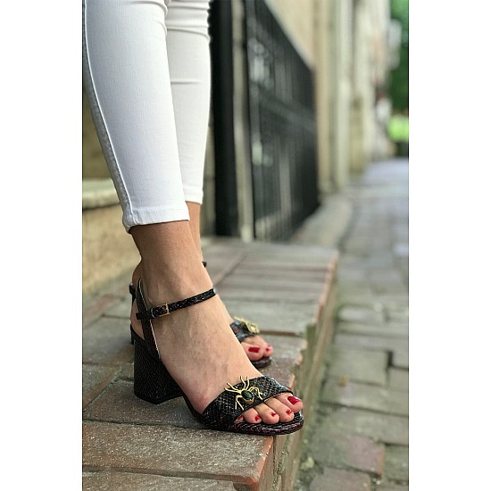 Kadın Kahverengi Deri Kalın Topuklu Sandalet - BORDO