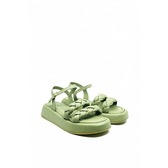 Yeşil Hakiki Deri Sandalet - OLIVE - YEŞİL