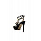 Kadın Koyu Pudra Hakiki Deri Taşlı Topuklu Ayakkabı - Siyah-D