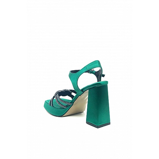 Yeşil Saten Platform Tabanlı Topuklu Ayakkabı - MIRABELLE - YEŞİL