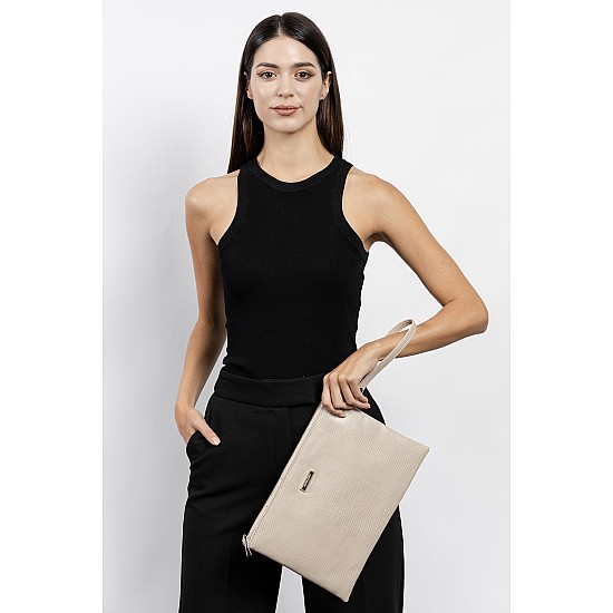 Marie Claire Kırmızı Kadın Kroko Desenli Clutch ve Portföy Çantası Cannes MC222106309 - BEJ