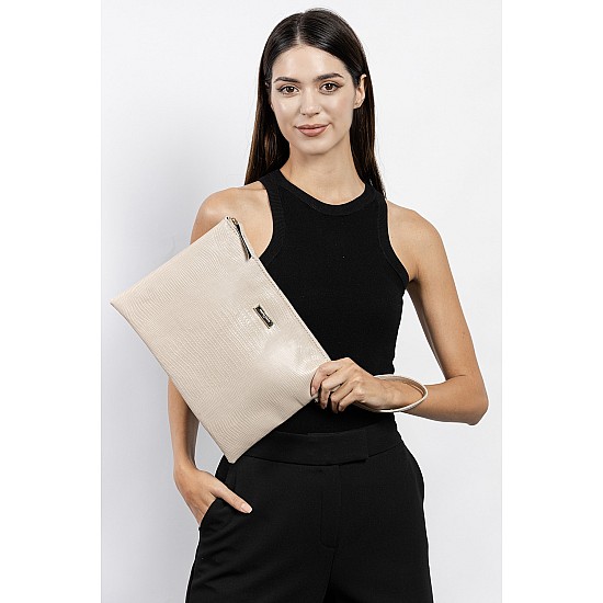 Marie Claire Kırmızı Kadın Kroko Desenli Clutch ve Portföy Çantası Cannes MC222106309 - BEJ