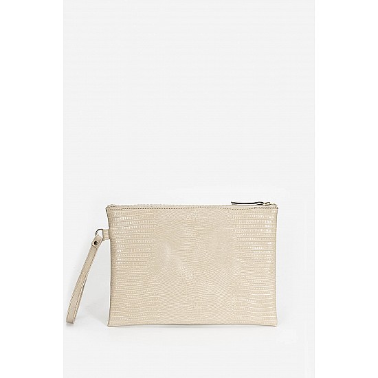 Marie Claire Kırmızı Kadın Kroko Desenli Clutch ve Portföy Çantası Cannes MC222106309 - BEJ