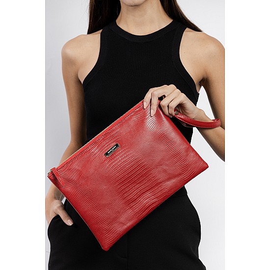 Marie Claire Kırmızı Kadın Kroko Desenli Clutch ve Portföy Çantası Cannes MC222106309 - KIRMIZI