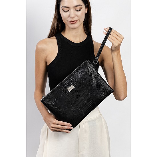 Marie Claire Kırmızı Kadın Kroko Desenli Clutch ve Portföy Çantası Cannes MC222106309 - SİYAH