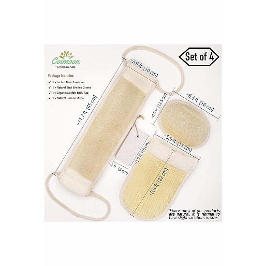Coimoon Peeling Organik Kabak Yüz Pedleri ve Duş Süngeri Doğal Ponza Taşı (4 Parça Set, Doğal) - Tek Ebat