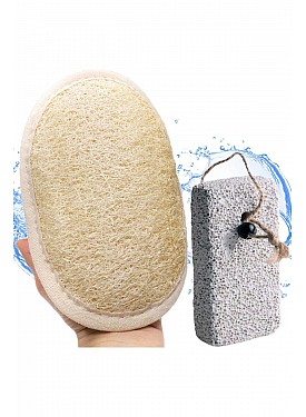 Coimoon Peeling Organik Kabak Yüz Pedleri ve Duş Süngeri Doğal Ponza Taşı (2 Parça Set, Doğal) - Tek Ebat