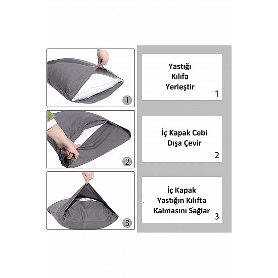 %100 Pamuklu 50x70 Yastık Kılıfı Pillow Case 3lü Paket - FÜME