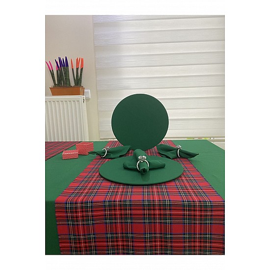 Koyu Yeşil Masa Örtüsü , Yılbaşı Runner , 4 Yeşil Supla Seti , 4 Peçete - Koyu Yeşil