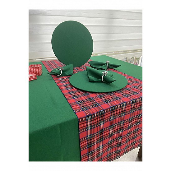 Koyu Yeşil Masa Örtüsü , Yılbaşı Runner , 4 Yeşil Supla Seti , 4 Peçete - Koyu Yeşil