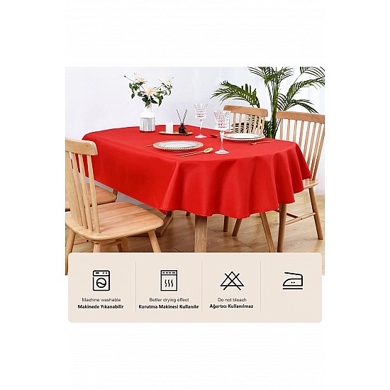 Sıvıya Dayanıklı Dertsiz Oval Masa Örtüsü Kırmızı 160 x 300 - KIRMIZI