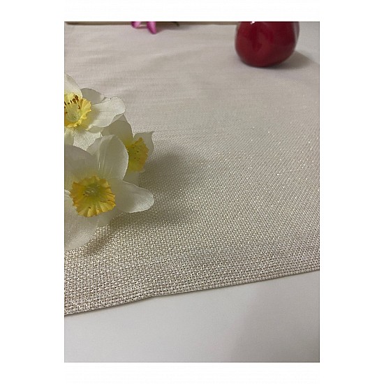 Keten Görünümlü Simli Linen Gold Runner 40 x 160 - Altın