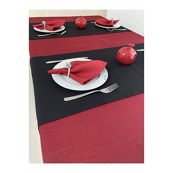 Solid Kırmızı Simli Masa Örtüsü 13 Parça Set - KIRMIZI