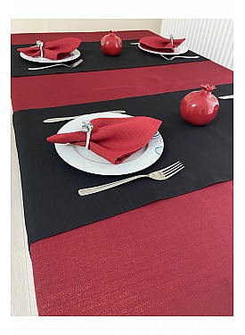 Solid Kırmızı Simli Masa Örtüsü 15 Parça Set - KIRMIZI