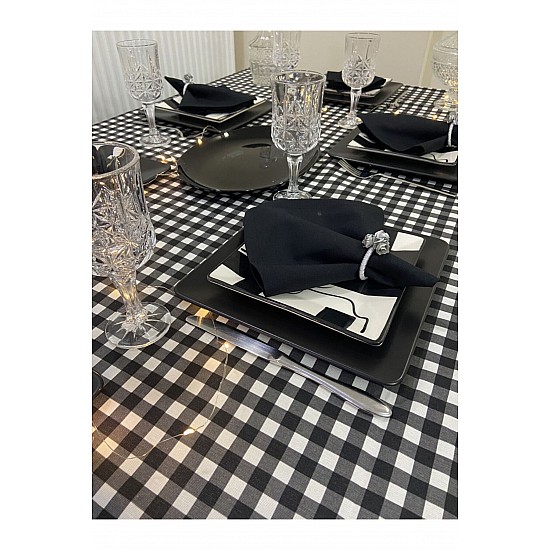 Sıvı Geçirmez Dertsiz Masa Örtüsü Kareli Desen Siyah 25 Parça Set - SİYAH