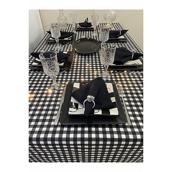 Sıvı Geçirmez Dertsiz Masa Örtüsü Kareli Desen Siyah 13 Parça Set - SİYAH