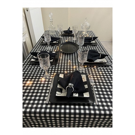 Sıvı Geçirmez Dertsiz Masa Örtüsü Kareli Desen Siyah - SİYAH