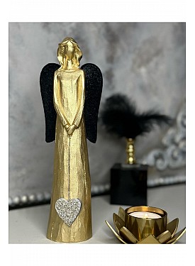 Melek Dekor Kalpli (Kanatlarında Kadife Tozu Kullanılmıştır) - Gold siyah