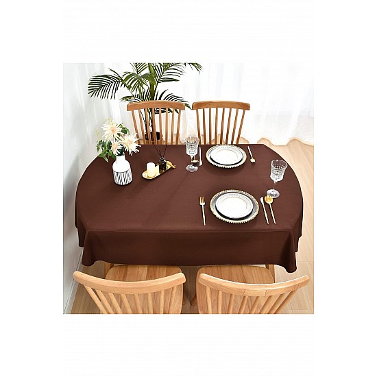 Sıvıya Dayanıklı Dertsiz Oval Masa Örtüsü Kahverengi 160 x 240 - KAHVERENGİ
