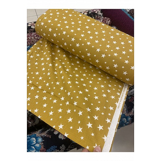 Yıldız Desen Çarşaf,Nevresim,Yastık Kılıfı İçin %100 Pamuklu Poplin Kumaş 100CM X 240CM - HARDAL