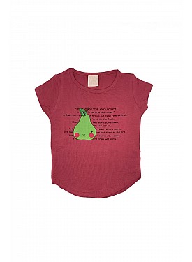 Kız Çocuk Nar Çiçeği Renk Pamuklu Oval Kesim Armut Desenli Kısa Kollu T-shirt - MOR