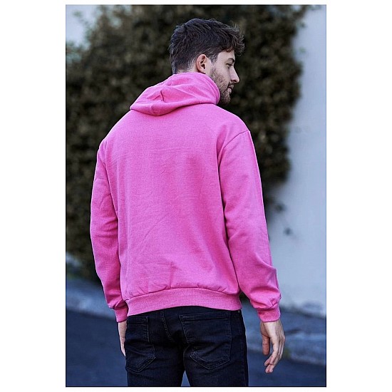 Erkek Pembe Renk 2 iplik İnce Mevsimlik Kapüşonlu Sweatshirt - PEMBE