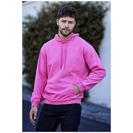 Erkek Pembe Renk 2 iplik İnce Mevsimlik Kapüşonlu Sweatshirt - PEMBE