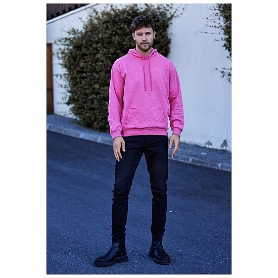 Erkek Pembe Renk 2 iplik İnce Mevsimlik Kapüşonlu Sweatshirt - PEMBE