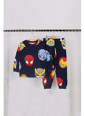 Unisex Çocuk Spiderman Örümcek Adam Kahraman Baskılı Mevsimlik Sweat ve Eşofman Alt Üst Takım - LACİVERT