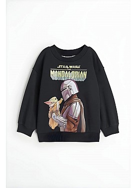 Unisex Bebek & Çocuk Star Wars Baskılı Siyah Renk 2 İplik Şardonlu Sweatshirt - SİYAH