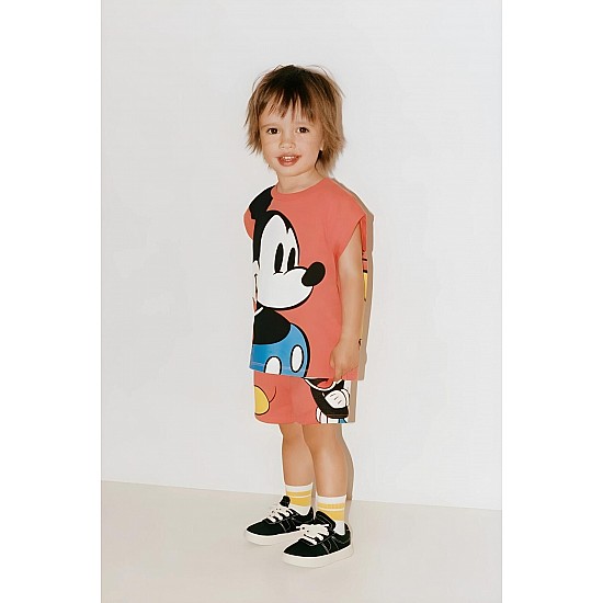 Unisex Çocuk Mickey Mouse Baskılı Pamuklu Bisiklet Yaka T-shirt ve Şort Alt Üst Takım - SOMON