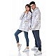 Unisex Batik Baskılı 3 Iplik Oversize Kapüşonlu Kanguru Cepli Batik Sevgili Kombini Sweatshirt - GRİ-BEYAZ