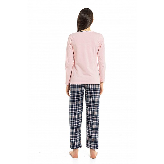 Kadın Love Yazı Baskılı %100 Pamuk Lacivert Renk Pijama Takımı - PEMBE