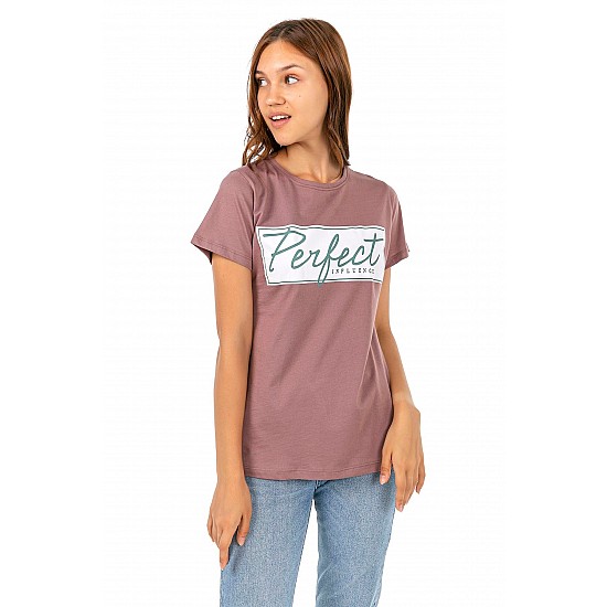 Kadın Pembe Penye Perfect Yazı Baskılı T-shirt - PEMBE