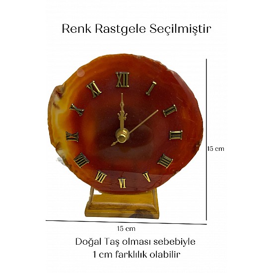 Gerçek Doğal Taş Akik Plaka Saat Dekoratif - MOR