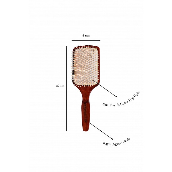 Saç Açma Fırçası Sağlam Kayın Ağacı Gövde Dolaşık Açma Tüm Saç Tiplerine Uygun - Top Uçlu