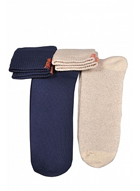 Thermo Özellikli 2X Korumalı (2 Çift) Termal Kışlık Havlu Patik Çorap Dikişsiz Kalın - BejLacivert