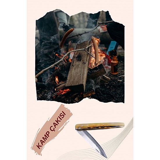 Doğal Kemik Saplı Piknik Çakısı Kamp Çakısı Mutfak Bıçak El Yapımı - SARI