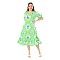 Kadın Kısa Kol Eteği Fırfırlı Yeşil Retro Desen Büyük Beden Elbise - YEŞİL