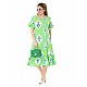 Kadın Kısa Kol Eteği Fırfırlı Yeşil Retro Desen Büyük Beden Elbise - YEŞİL