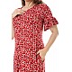 Kadın Büyük Beden Fırfırlı Cepli Kısa Kol Kırmızı Çıtır Desenli Elbise - KIRMIZI