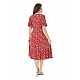 Kadın Büyük Beden Fırfırlı Cepli Kısa Kol Kırmızı Çıtır Desenli Elbise - KIRMIZI