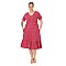 Kadın Vizon Çiçek Desen V yaka Kısa Kol Fırfırlı Robalı Elbise - fuşya