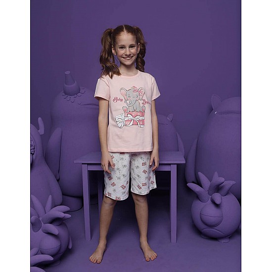 Donella Fil Baskılı Kız Çocuk Şortlu Pijama Takım - 10061 - PEMBE