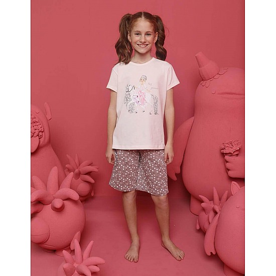 Donella Prenses Baskılı Kız Çocuk Şortlu Pijama Takımı - 10066 - PEMBE