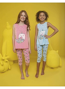 Donella Unicorn Baskılı Kız Çocuk Capri Pijama Takım - 10077 - PEMBE