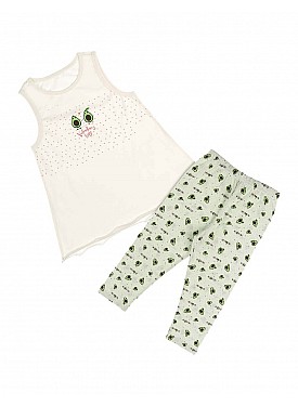 Donella Avokado Baskılı Kız Çocuk Yazlık Pijama Takımı - 10081 - KREM