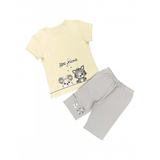 Donella Best Friends Baskılı Kız ÇocukŞortlu Kız Çocuk Pijama - 10088 - SARI