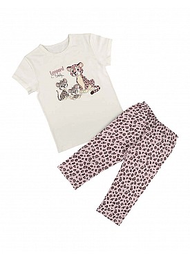 Donella Leopar Ailesi Baskılı Kız Çocuk Pijama - 10090 - KREM